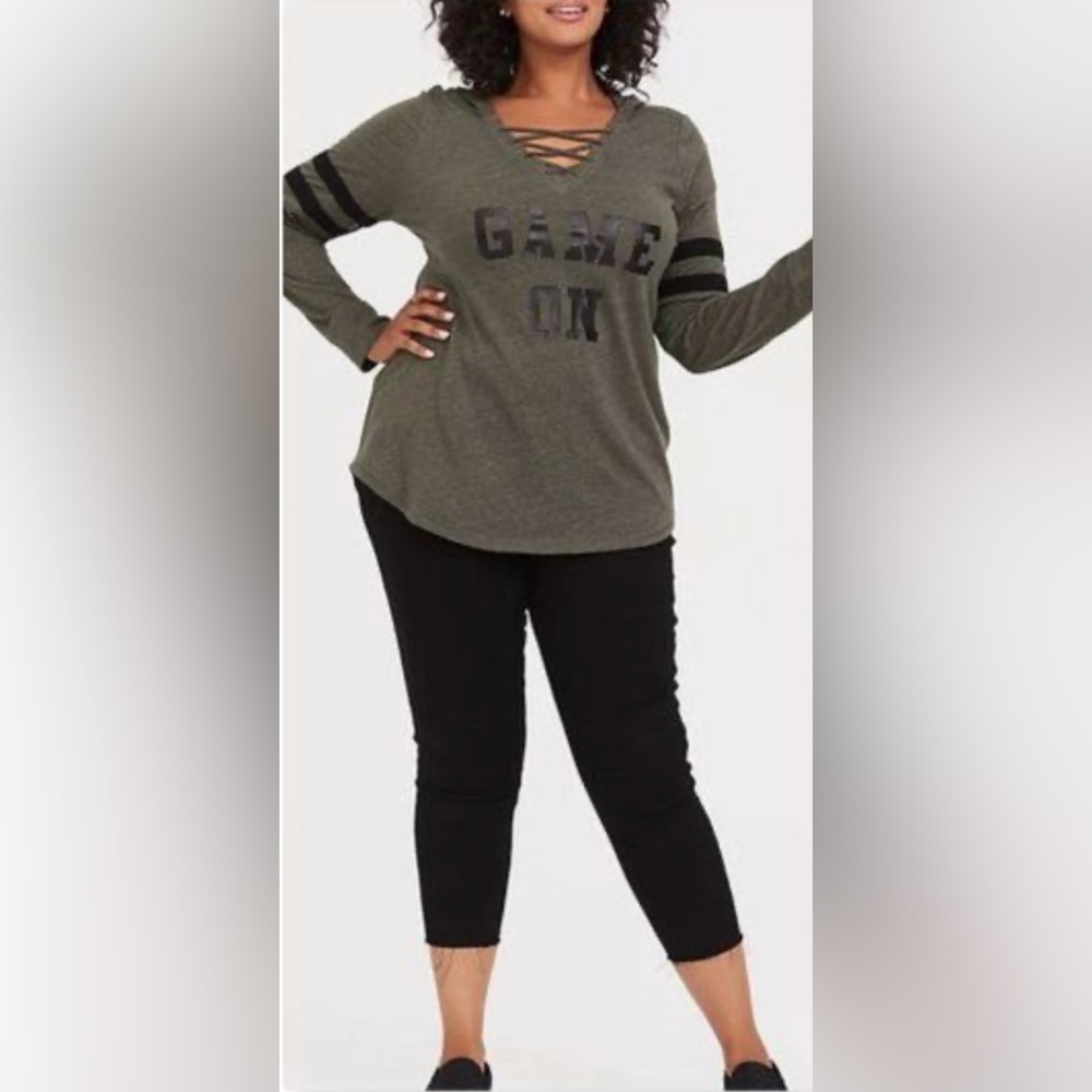 Torrid Game On Olive Green Strappy Football Hoodie Sz 3X